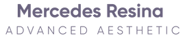 Logotipo de Mercedes Resina: texto violeta oscuro sobre texto gris claro, "ESTÉTICA AVANZADA".