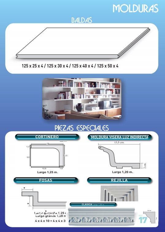 Una imagen de una estantería con las palabras molduras en la parte inferior.