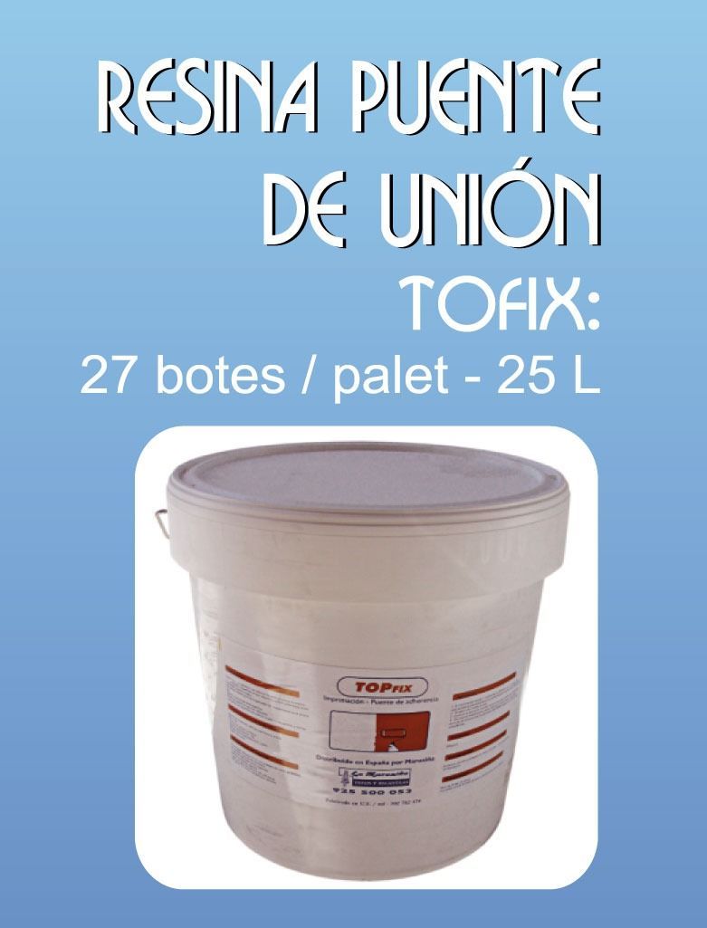 A bucket of resina puente de union tofix