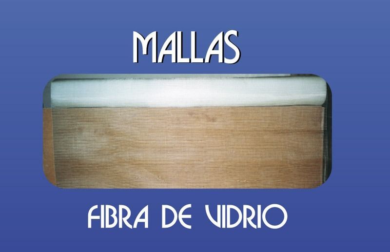 Un fondo azul con mallas de fibra de vidrio escrito en él