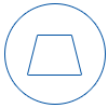Un icono de un trapezoide en un círculo sobre un fondo blanco.