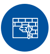 Un círculo azul con un icono de pared de ladrillos en él.