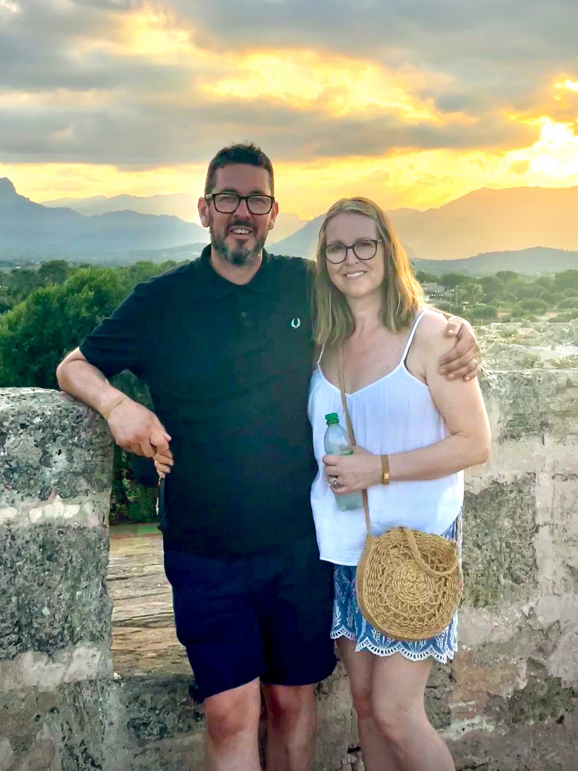 Sarah and Aaron Jamieson on their travels in a walled town