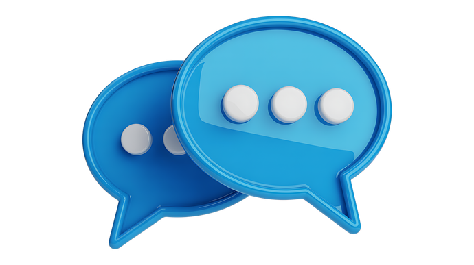 Deux bulles de dialogue bleues avec trois points blancs.