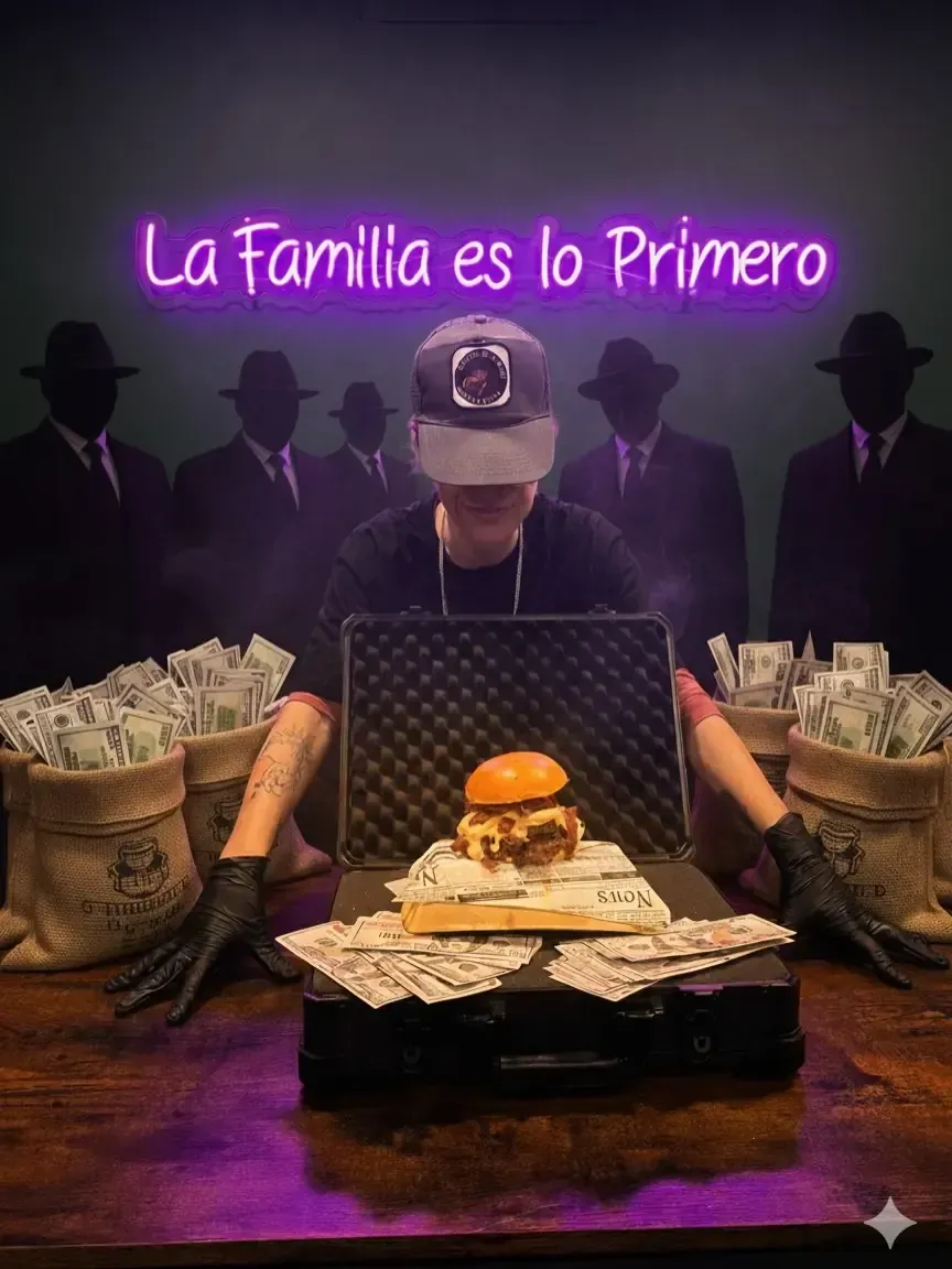 Contenedores marrones para llevar, vasos de café, bolsas de papel y cajas sobre un mostrador.