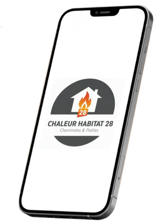 Image téléphone avec le logo Chaleur Habitat 28.