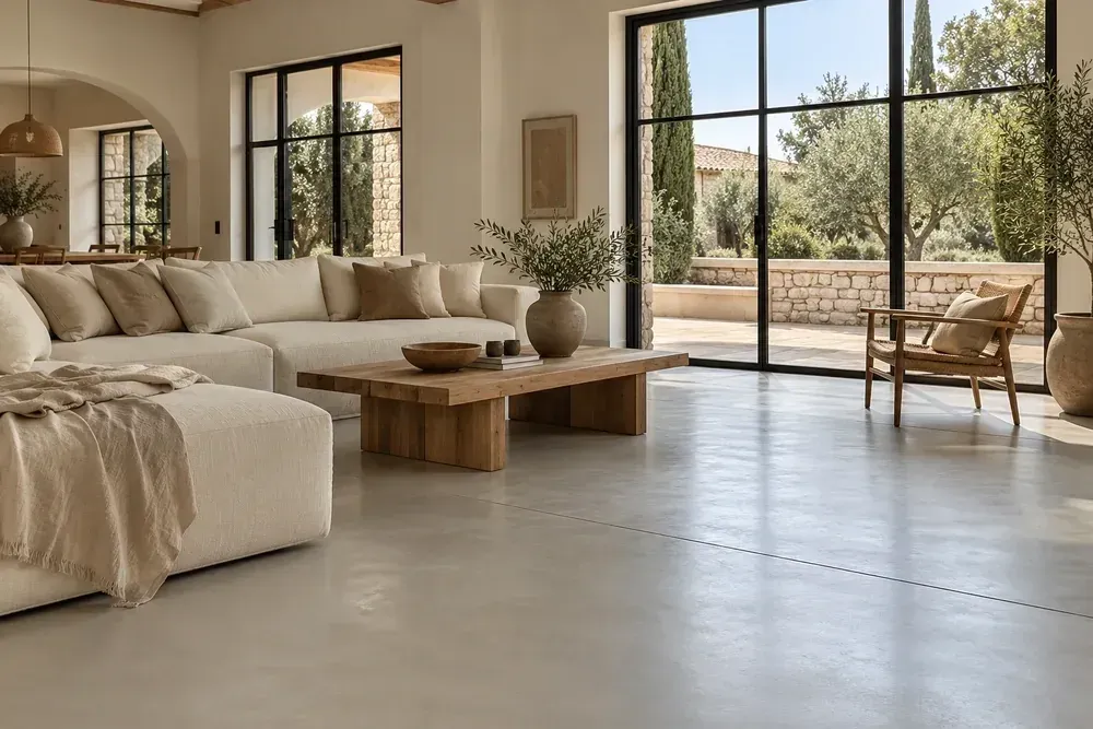 vivienda con suelo de hormigón pulido
