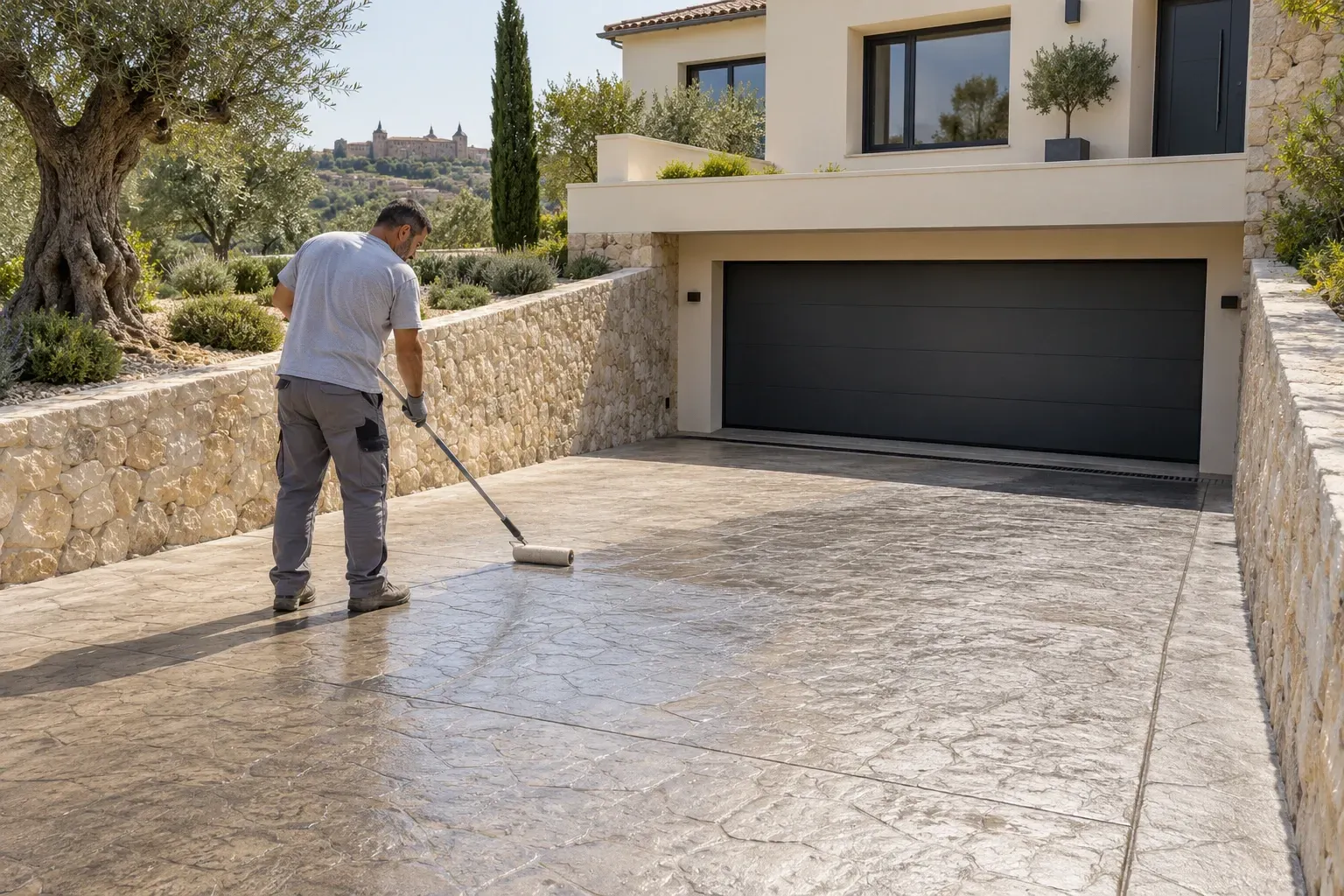 Limpieza de hormigón impreso para un chalet