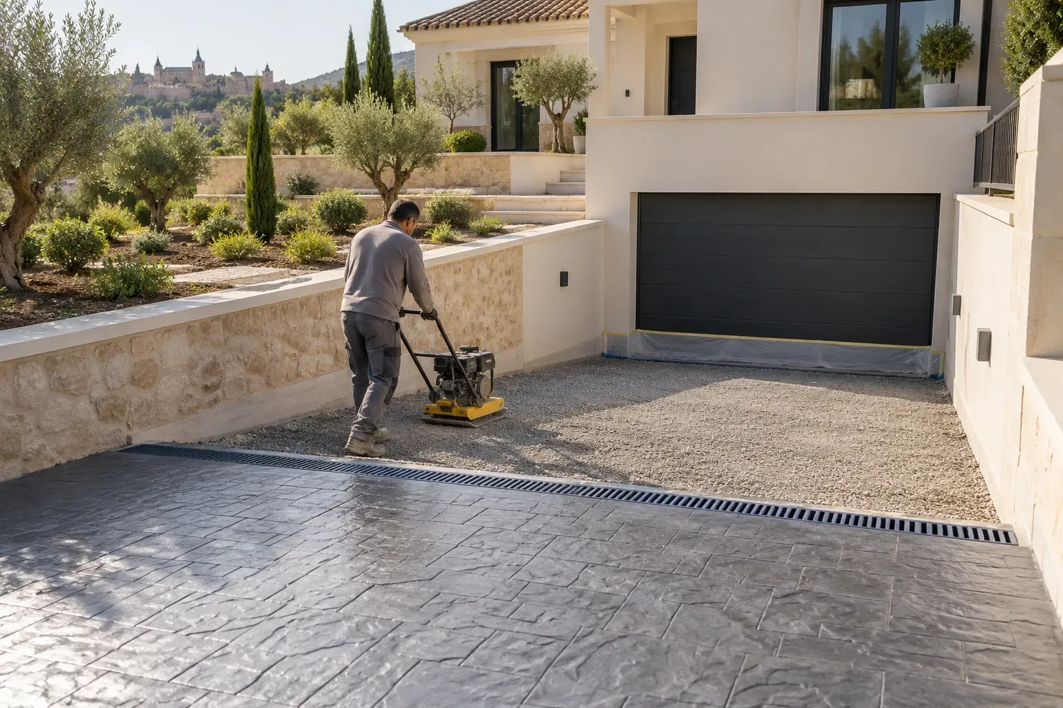 Preparación de la base para instalación de hormigón impreso para un chalet
