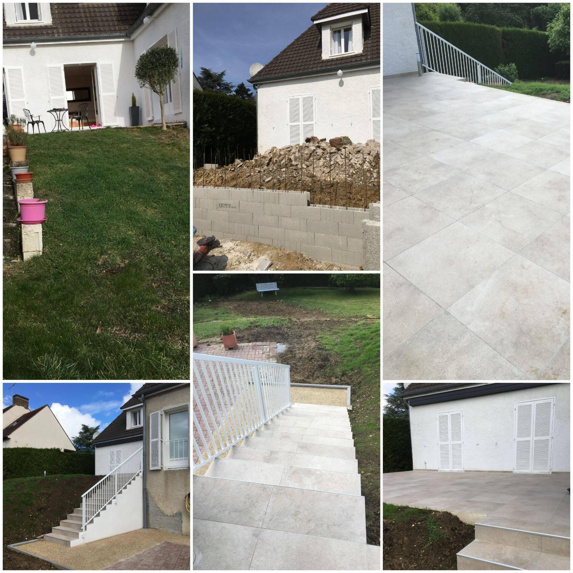 Montage photos sur la création d'une terrasse  et d'un escalier