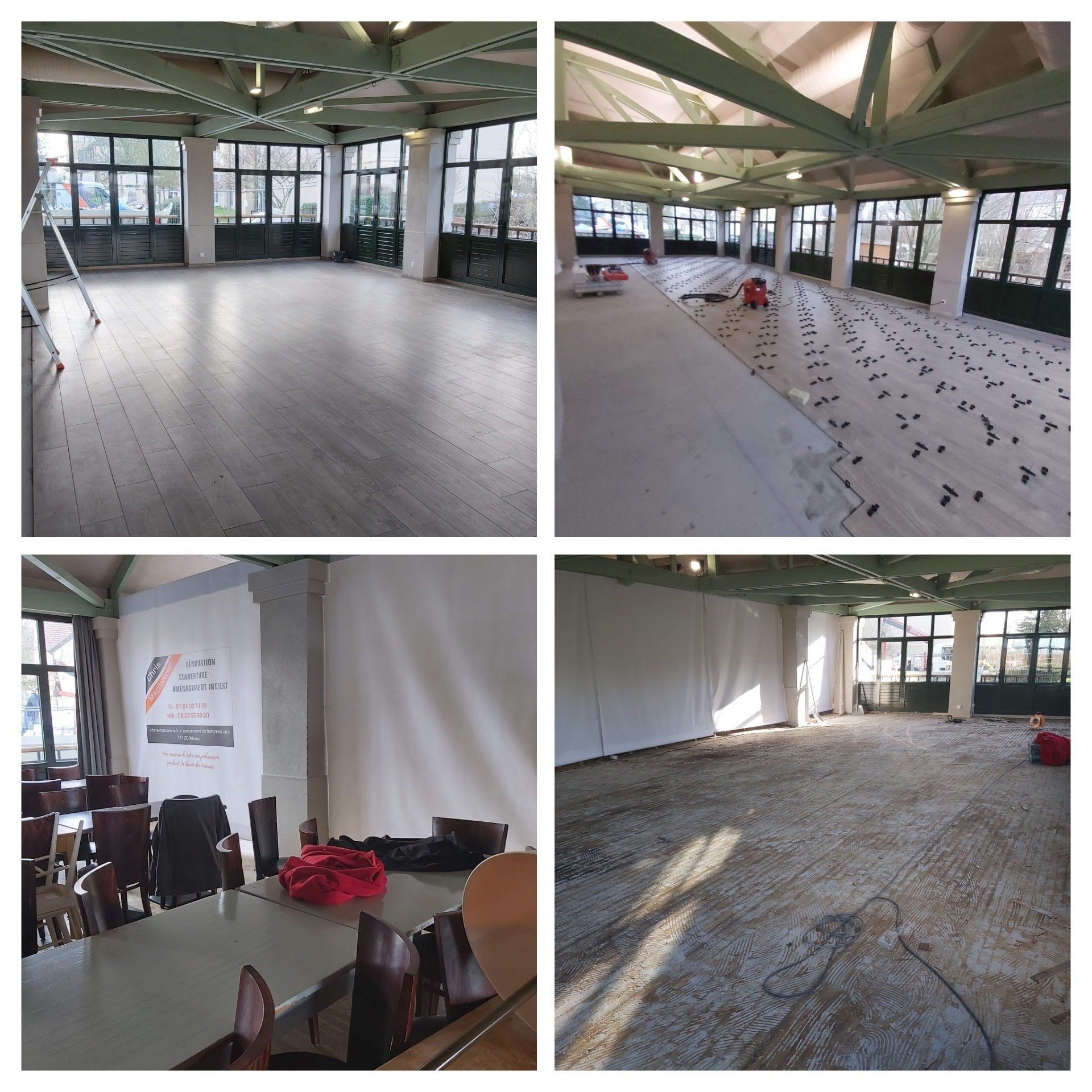Montage de quatre photos sur la pose de carrelage 