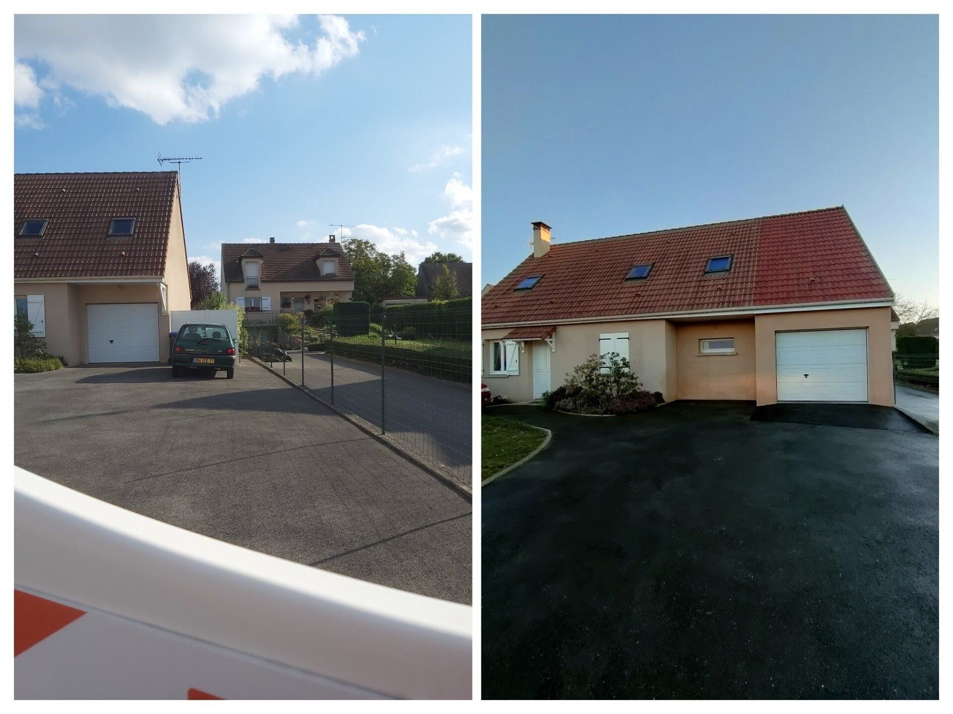 Création d'une allée de garage avec pose d'enrobé, photo avant/après