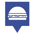 Un bocadillo de diálogo azul con un icono de hamburguesa encima.