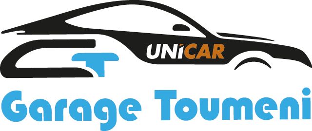 Un logo pour un garage avec une voiture dessus.