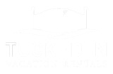 Logo for "Tucked In Vacation Rentals": cabin silhouette in a bed frame, with the text "Tucked In Vacation Rentals".