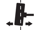 Diagrama de un neumático inclinado hacia un lado. Las flechas indican movimiento, posiblemente para alineación.