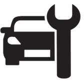 Silueta de coche con una llave inglesa, que representa la reparación de automóviles.