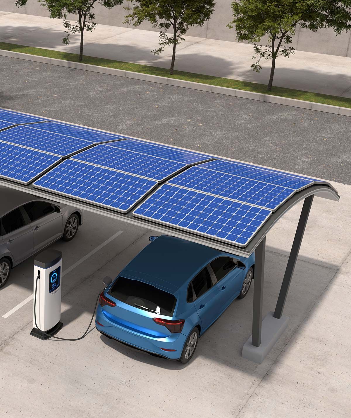 Carport solaire avec système de recharge pour voiture électrique