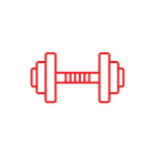 Un sencillo icono rojo que representa una mancuerna, mostrado en orientación horizontal.