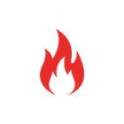Un icono minimalista de una llama roja sobre un fondo blanco.