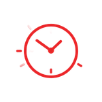 Un icono rojo que representa la esfera de un reloj analógico con dos manecillas que apuntan aproximadamente a las 10:10.