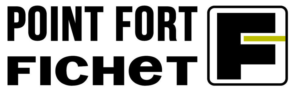 Le logo du point fort fichet est en noir et blanc avec une ligne jaune.