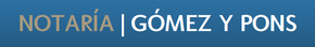 Blue banner with white text reading &ldquo;NOTAR&Iacute;A | G&Oacute;MEZ Y PONS&rdquo;