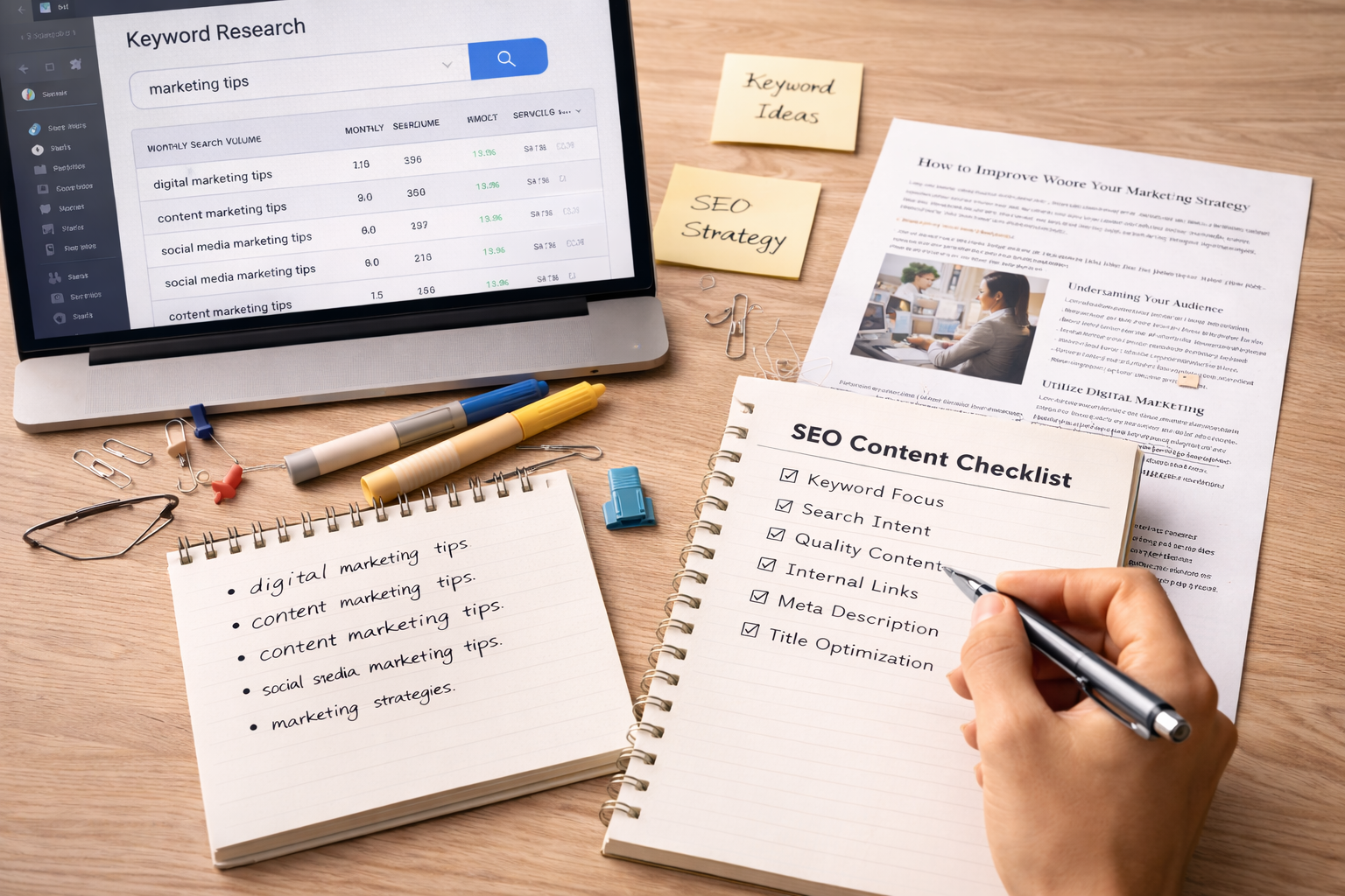 Persona che scrive una checklist SEO