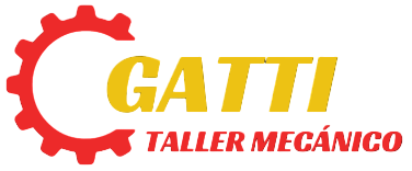 Un logo para gatti taller mecanico con un engranaje rojo