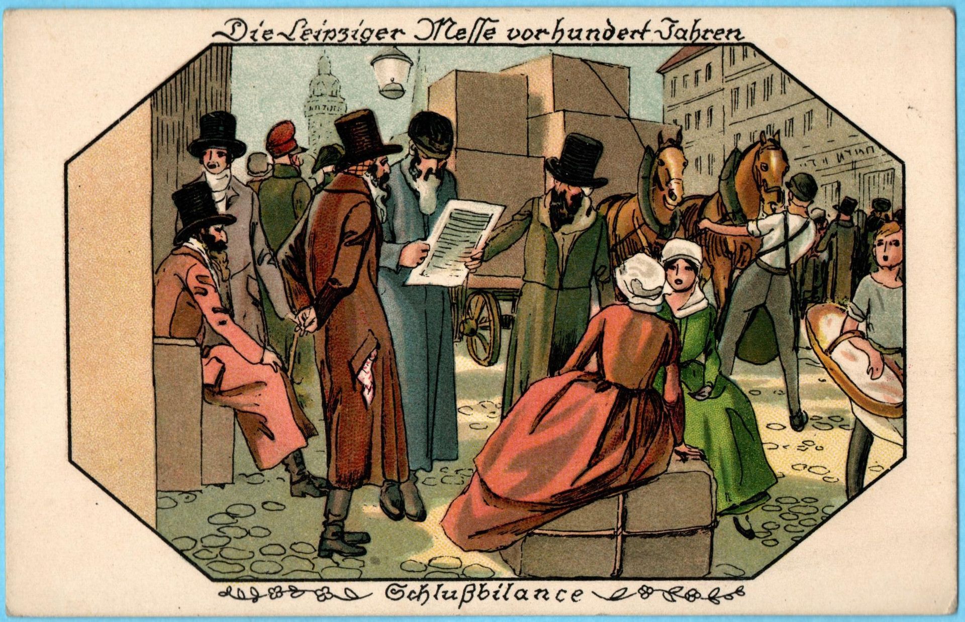 Historische Ansichtskarte um 1910 - Die Leipziger Messe vor hundert Jahren - Schlußbilance, fotografiert von Peter Karl Müller, Kirchheim am Ries