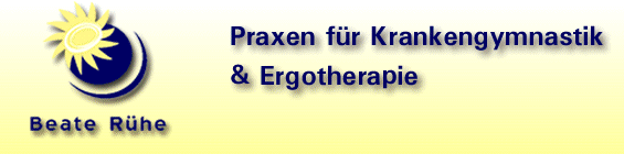 Logo with sun and moon, text: Praxen für Krankengymnastik & Ergotherapie, Beate Rühe.