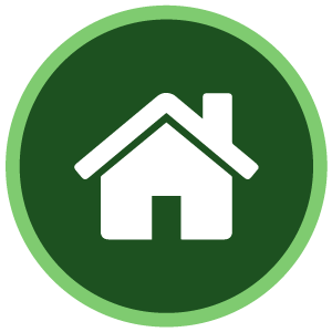 Icono blanco de una casa dentro de un círculo verde oscuro con un borde verde claro