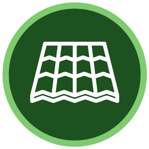 Icono de un tejado blanco sobre un fondo circular verde