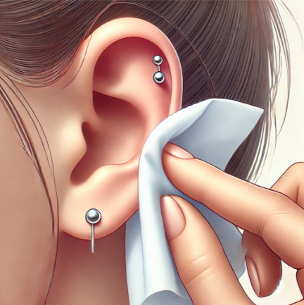 Eine Zeichnung zeigt, wie das Piercing nach der Piericing Pflege getrocknet werden soll. Eine Zeichnung zeigt, wie das Piercing nach der Piericing Pflege getrocknet werden soll.
