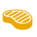 Un icono amarillo de un filete sobre un fondo blanco.