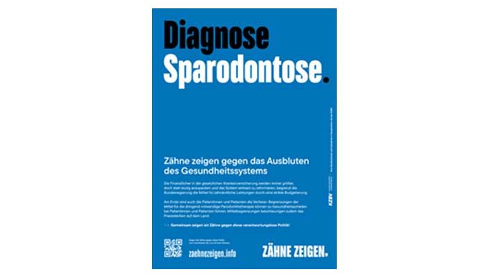 Ein blaues Plakat mit der Aufschrift „Diagnose Sparodontose“