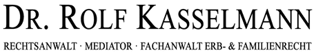 Text "Dr. Rolf KASSELMANN" with "RECHTSANWALT · MEDIATOR · FACHANWALT ERB- & FAMILIENRECHT" beneath it.