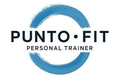 Logotipo para Punto Fit Personal Trainer: círculo con pinceladas azules que rodea un texto negro.