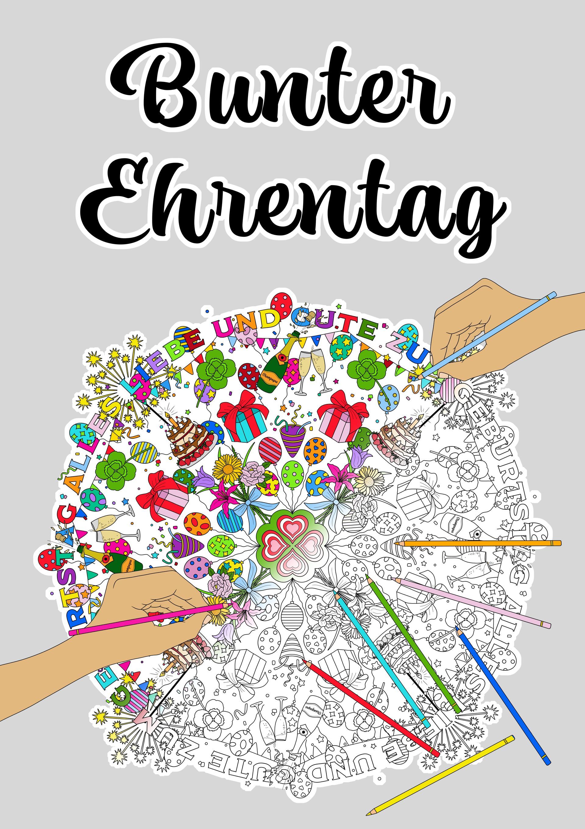 Malfreuden Ausmalbild A2/A3 Bunter Ehrentag / Geburtstag