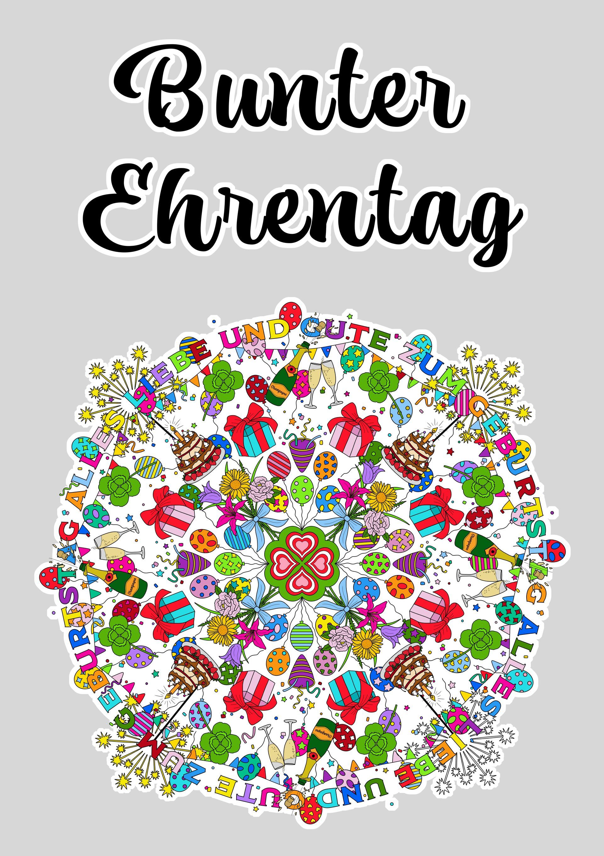 Malfreuden Ausmalbild A2/A3 Bunter Ehrentag / Geburtstag