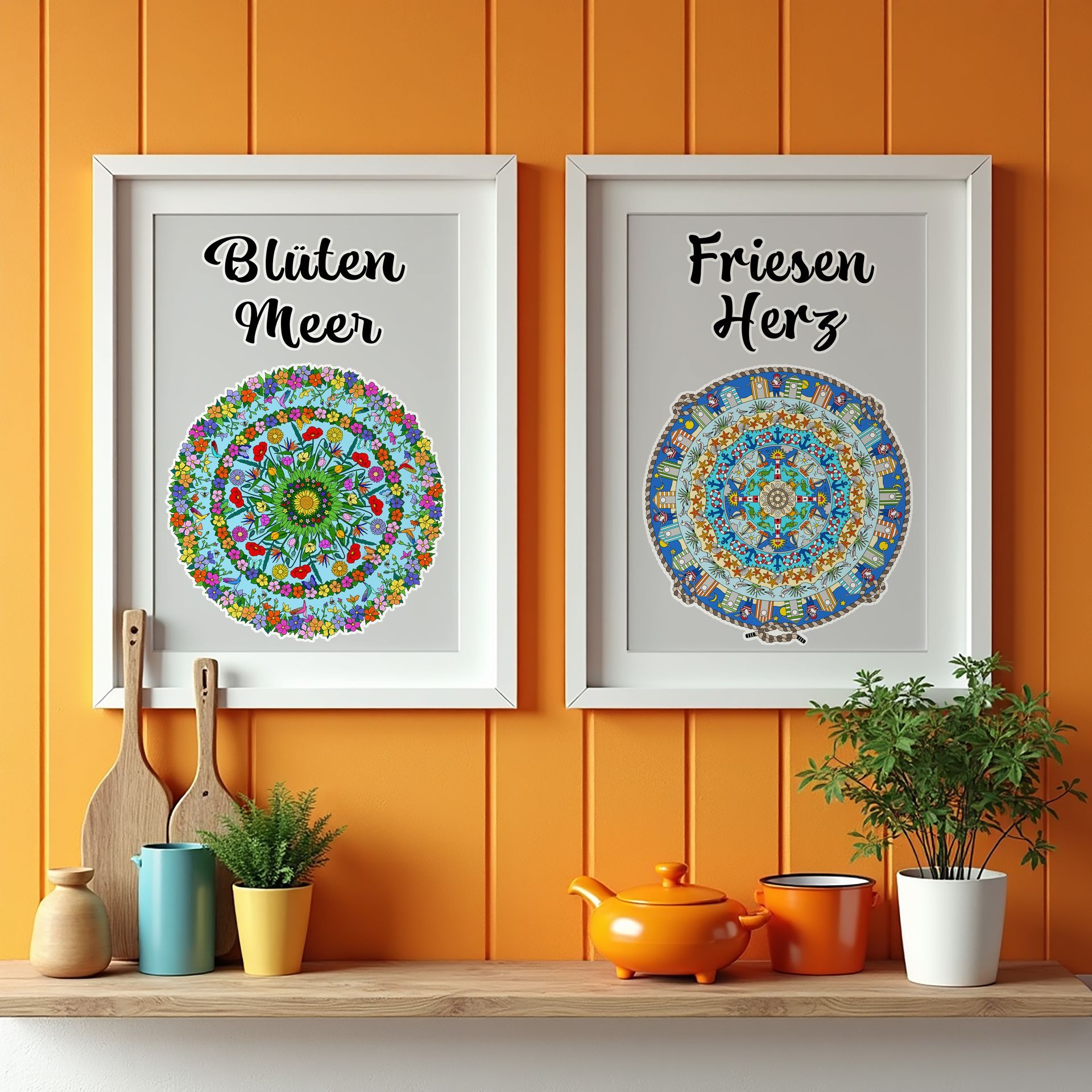 Malfreuden Ausmalbild A2/A3 Friesen Herz&Blüten Meer