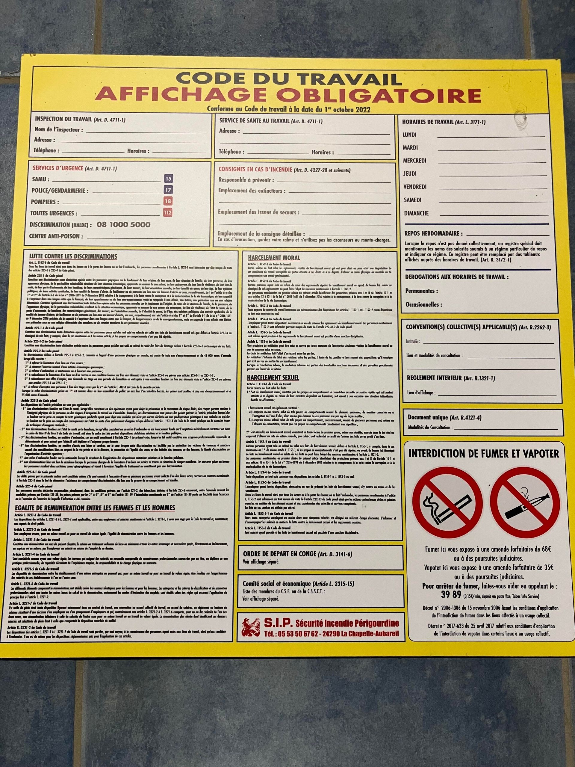 panneau code du travail