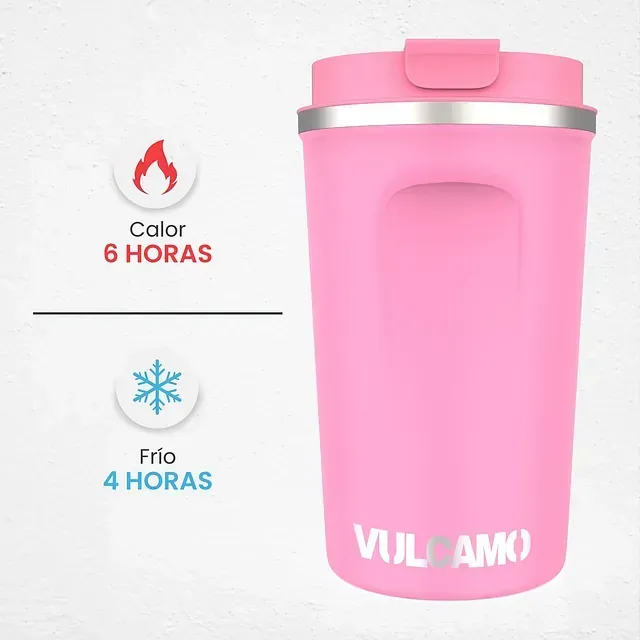 Taza de viaje térmica rosa con tapa, mantiene los líquidos calientes durante 6 horas y fríos durante 4.