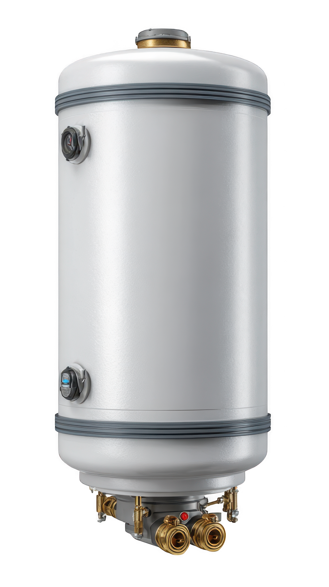 Chauffe-eau blanc avec raccords en laiton.