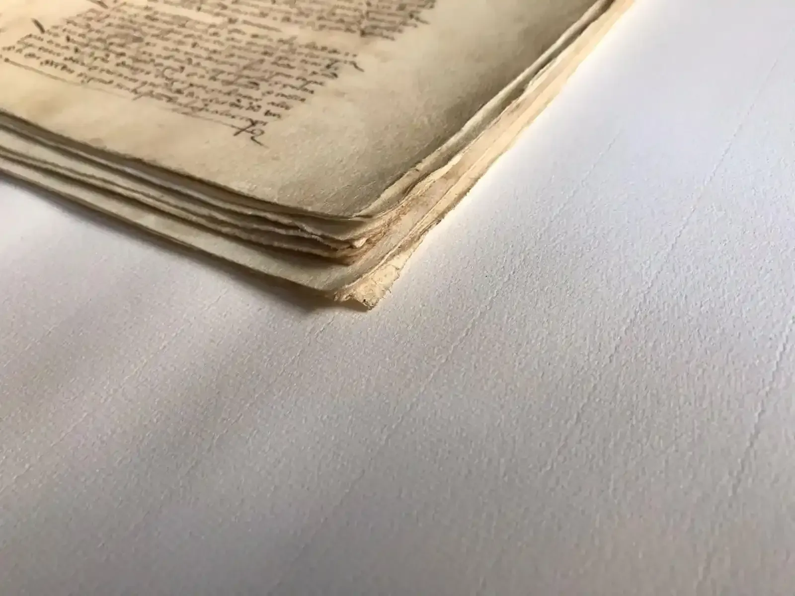 Libro antiguo abierto, expuesto en un museo. Estuche de madera marrón con etiqueta impresa.