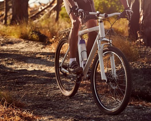 Una persona va en bicicleta por un camino de tierra.