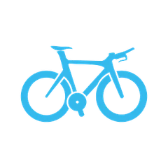 Un icono de bicicleta azul sobre un fondo blanco.