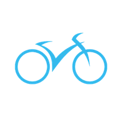 Un icono de bicicleta azul sobre un fondo blanco.