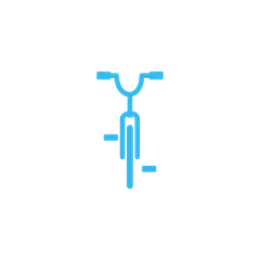 Un icono de bicicleta azul sobre un fondo blanco.