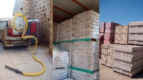 Un collage de tres imágenes de ladrillos y una manguera.